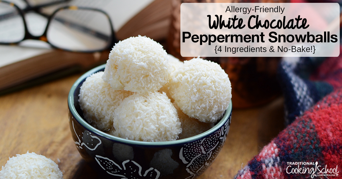 Allergy-Friendly White Chocolate Peppermint Snowballs {no bake!}