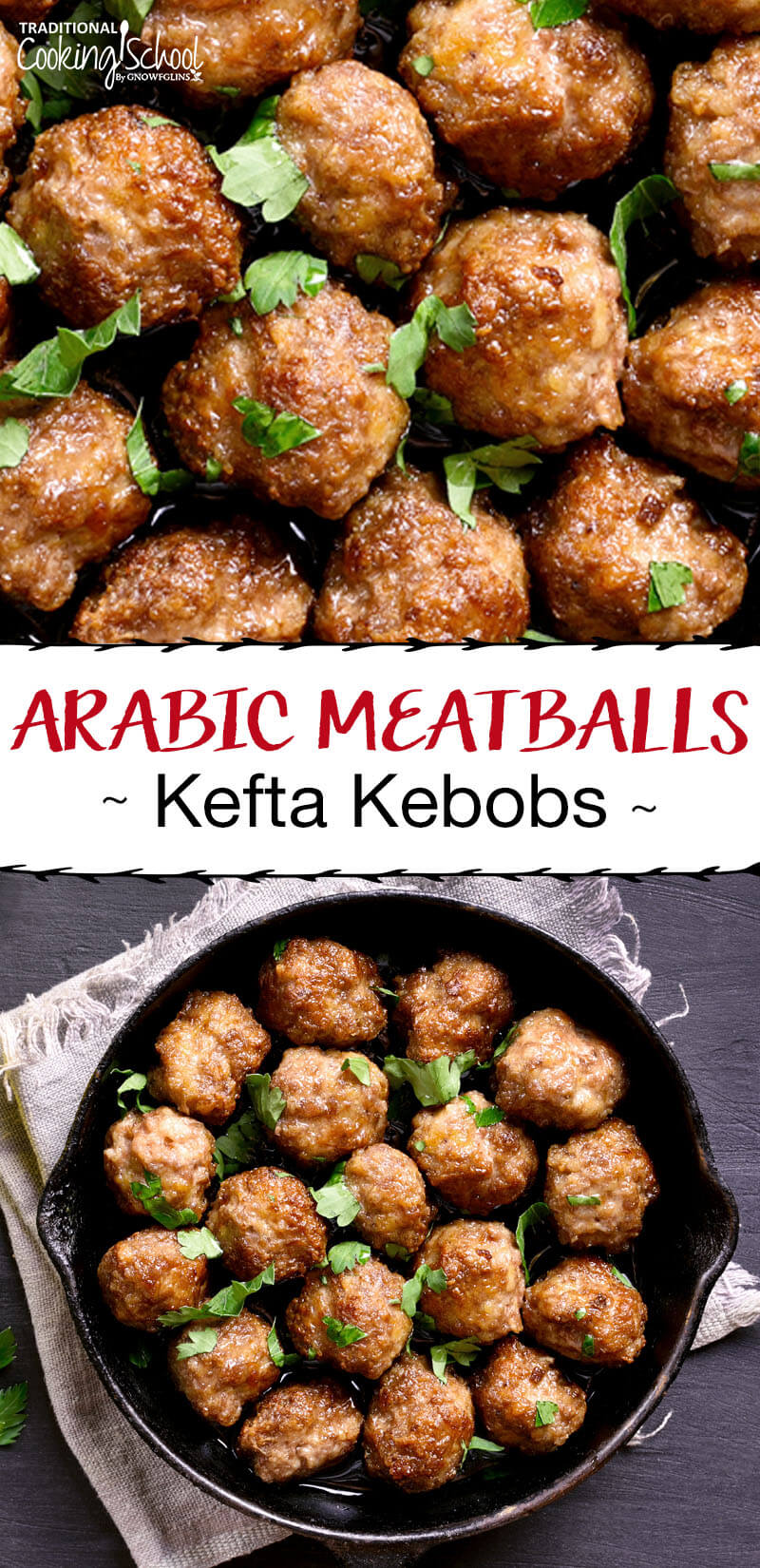 arabic meatballs in a cast iron pan