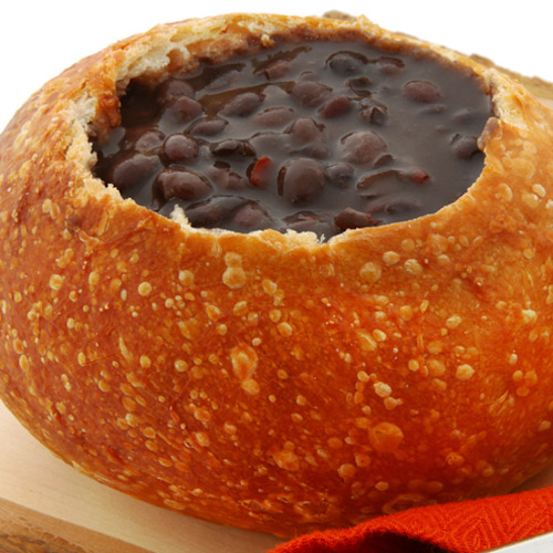 black beans in bread bowl