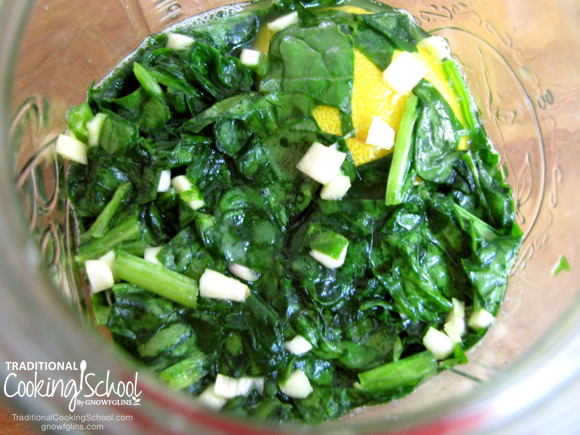 Spinach Kraut | Did you know you can ferment all manner of greens? Yes, you can -- and it is a good idea because dark leafy greens are high in oxalic acid. Spinach kraut is a lemony fresh and salty take on regular old cabbage kraut. | TraditionalCookingSchool.com