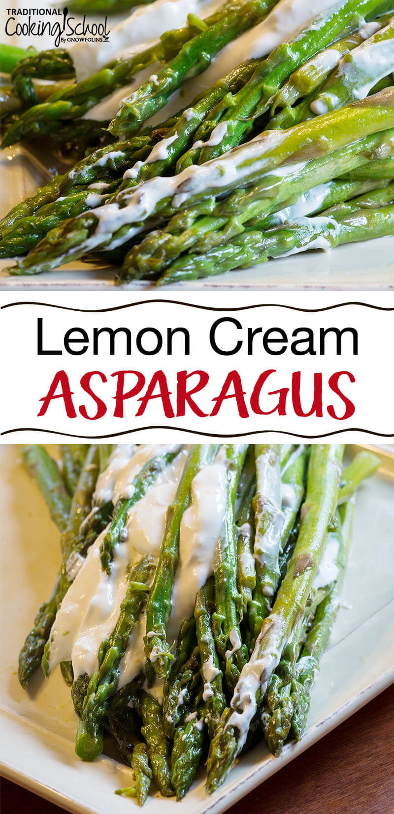 This is a simple recipe for delicious, tender, young asparagus. We love it! Plus we can use up abundant spring cream. :) As I'm sooooo out the door to homeschool testing, I'm going to leave my introduction at that. Take my word for it, you'll love this dish! TraditionalCookingSchool.com