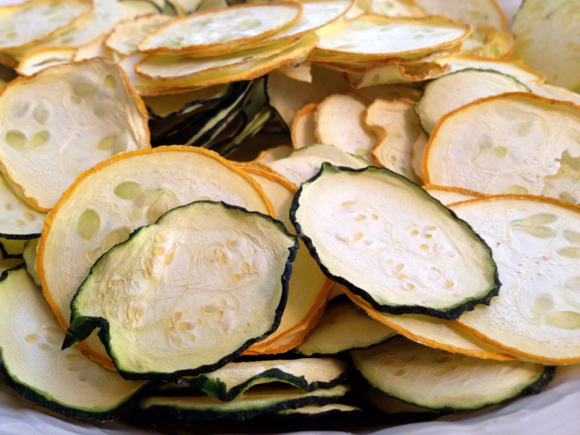How To Dehydrate Zucchini & Summer Squash | For today's seasonal recipe round-up, I'd like to show you how to dehydrate zucchini and summer squash! Preserving an abundant harvest frugal idea. The two best ways I've found to dehydrate zucchini are: shredded and thinly sliced. The thinly sliced become zucchini chips and they're really good! | TraditionalCookingSchool.com