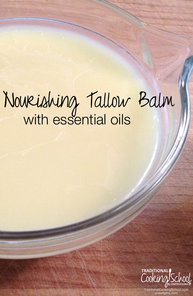 Nourishing Tallow Balm | After reading an article toting the Heaven-sent benefits of tallow balm, I made my own to help heal my keratosis pilaris. In this post, I share the benefits of using grass-fed tallow in skin care and a simple recipe for homemade tallow balm. Plus a current picture of my rash because I'll be documenting the results! | TraditionalCookingSchool.com
