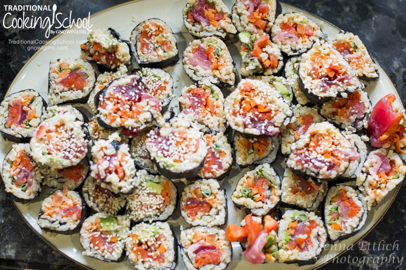 How To Make Real Food Sushi At Home | Here’s how to make homemade sushi — with fresh and flexible real food ingredients! The whole family can get involved in this fun and nutritious meal. | TraditionalCookingSchool.com