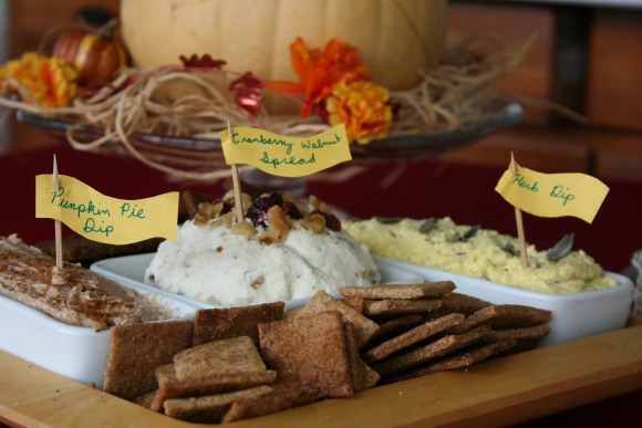 Cheese and (soaked) Cracker Tray | Do you need to take a dish to your family meal or other gathering? Why not put together this appetizer tray featuring three cheese spreads inspired by the traditional flavors of the season, and two types of soaked crackers to go with them? Yum! | TraditionalCookingSchool.com