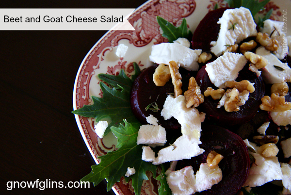 Beet and Goat Cheese Salad | If you are not a fan of beets, perhaps it is because you haven’t really tasted them fresh! Since both the tops and the roots can be eaten, beets perform double duty in the kitchen. For this salad, the beets are cooked and tossed warm with about two tablespoons of balsamic vinegar. Before serving, the salad is drizzled with olive oil. This makes for a very light, fresh tasting salad. | TraditionalCookingSchool.com
