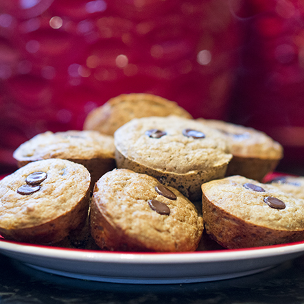 Chocolate Chip Banana Muffins | In the world of muffins, quick breads, pancakes, and waffles, I vary our whole-grain flours and use many that are gluten-free. After quite a bit of reading, finessing, adjusting, and trying, I achieved gluten-free muffin success! My family was excited (and surprised!) when I finally served these chocolate chip banana muffins which didn't crumble all over their plates, taste bitter, or compromise nutrition. | GNOWFGLINS.com