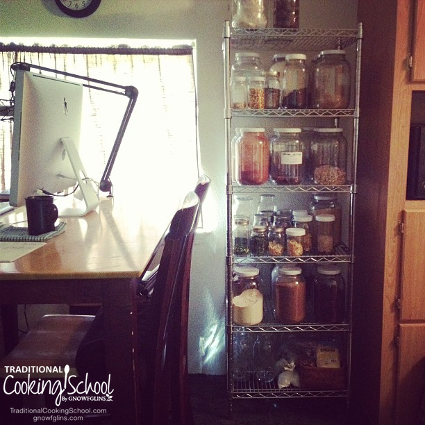 How To Organize Your Pantry {with glass jars!} | I have an obsession with glass jars and there isn't a help line for that. I don't know what it is about seeing all those beautifully God-made organic foods -- neatly lined up in the pantry -- that puts a smile on my face. Interested in using glass to organize the pantry? Here's how to get started. | TraditionalCookingSchool.com