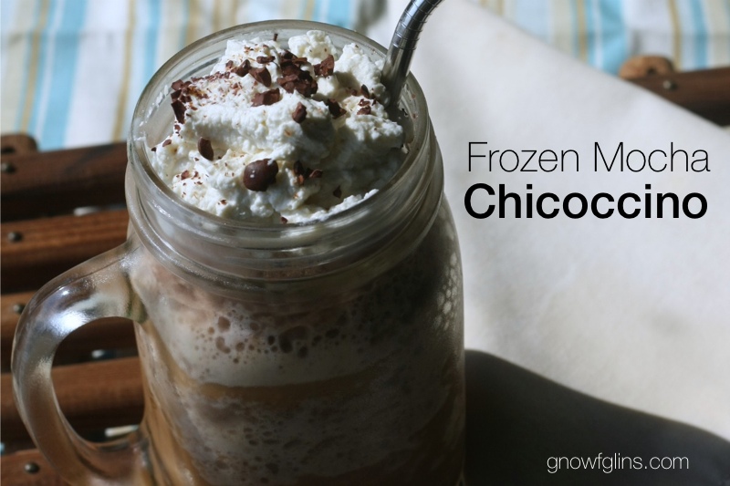Frozen Mocha Chicoccino | Made with a brew of roasted chicory root, ice, raw milk or your favorite dairy substitute, roasted cacao powder, and a bit of rapadura sugar, then topped with a spoonful of whipped cream and some cacao nibs, this cold drink makes a great summer afternoon treat! | TraditionalCookingSchool.com