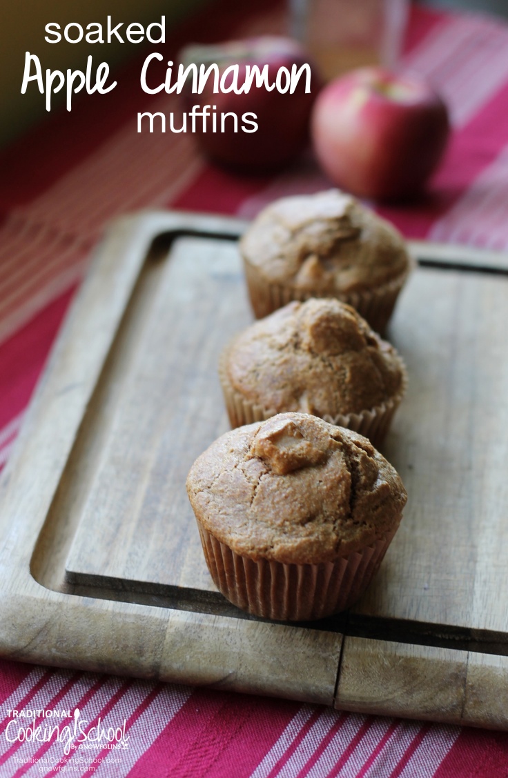 Soaked Apple Cinnamon Muffins | As fall settles in, apples start ripening on the trees, begging to be picked and made into all sorts of delights! One of my favorites is soaked apple cinnamon muffins. Easy to make and yummy, they are wonderful straight out of the oven with butter spread on top. They also make a great breakfast with eggs or a gift to the neighbors. | TraditionalCookingSchool.com