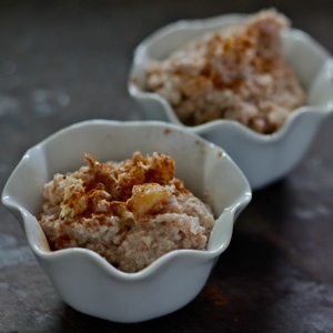 Caramelized Pear and Coconut Rice Pudding | Gorgeous red, perfectly ripe pears...That's what my family saw at a local farm stand recently. We snacked on our pears all the way home. Meanwhile, I wracked my brain for a recipe to use these delicate beauties before they could go bad. So what did I decide to do? Make a Caramelized Pear and Coconut Rice Pudding! | TraditionalCookingSchool.com