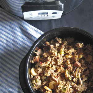 Easy Jambalaya In The Crock Pot {dairy-free with grain-free option!} | Somehow, jambalaya hits the spot for me. What once had been a foreign cuisine altogether became soul food. Thus, every once in while, I crave jambalaya. This easy recipe is naturally dairy-free and has a grain-free option for Paleo or GAPS! | TraditionalCookingSchool.com