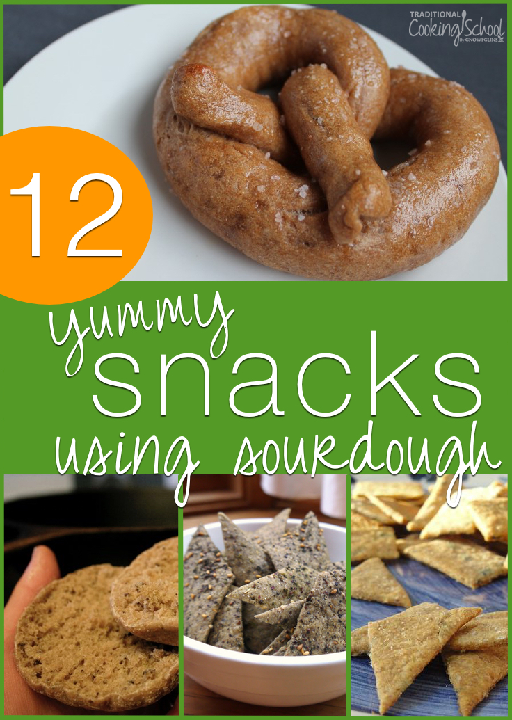 12 Yummy Snacks Using Sourdough | You love sourdough and your family loves snacks. We're putting the 2 together to make you all happy! We vetted a whole bunch of sourdough snack recipes on the internet and pulled out the best ones -- whole grain and incorporating a full souring of the grain for best nutrition and digestion. Enjoy! | TraditionalCookingSchool.com
