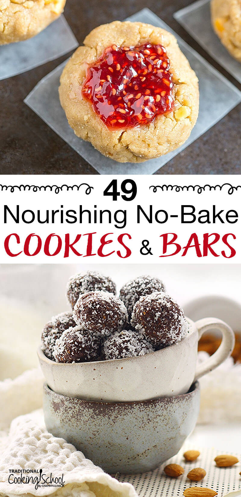 49 Nourishing No-Bake Cookies and Bars | In less than 30 minutes, you can whip up a batch of No-Bake Coconut Delights. That and all the other scrumptious and healthy no-bake cookies and bars we've got here for you today are the kinds of recipes you want to have in your back pocket -- whether it's 80 degrees in your house or not! | TraditionalCookingSchool.com