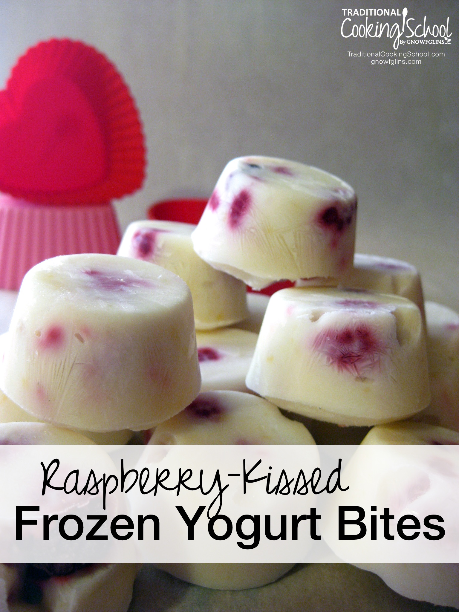 Raspberry-Kissed Frozen Yogurt Bites | Ever wish you had a cultured snack you could make in less than five minutes and have ready to grab whenever you wanted some serious snacking? These frozen yogurt bites are the true definition of both simple and satisfying. Thankfully, they are also both stunning and delicious, so sharing is highly encouraged. | TraditionalCookingSchool.com