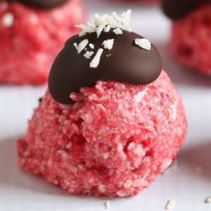 Chocolate-covered raspberry no-bake treat.