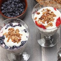 Guess how easy it is to make yogurt parfaits? As long as there's yogurt, a selection of fruits, and some crunchy granola or nuts, you've got everything you need! Even your kids can help with this fun and healthy snack or dessert!