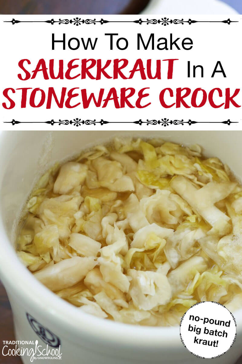 How To Make Sauerkraut In A Stoneware Crock | Homemade sauerkraut in a stoneware crock... it's super fun and beautiful and the ultimate in batch cooking! Not to mention that sauerkraut is one of the best foods for a healthy gut and digestion. | TraditionalCookingSchool.com