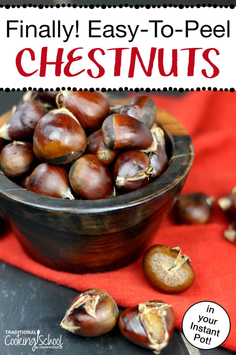 Finally! Easy-To-Peel Chestnuts roasted in the Instant Pot! Chestnuts are nostalgic and lovely, yet they are so hard to prepare and peel! Lovers of tradition still roast their chestnuts each holiday season over an open fire. Is that the best way? Here's how you make easy-to-peel brown chestnuts in the Instant Pot! #chestnuts #roasted #recipes #brown #instantpot #holiday