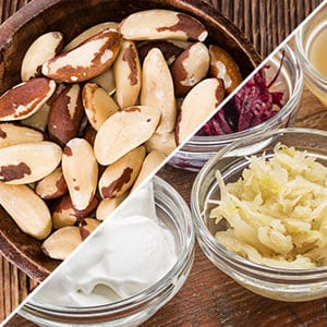 photo collage of brazil nuts and fermented foods