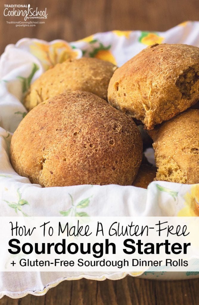 How To Make A Gluten-Free Sourdough Starter + Gluten-Free Sourdough Dinner Rolls! | Learn how to make a gluten-free sourdough starter (it's not much different from wheat!), and in about a week, you're ready to bake some easy, fluffy, gluten-free sourdough dinner rolls! | TraditionalCookingSchool.com