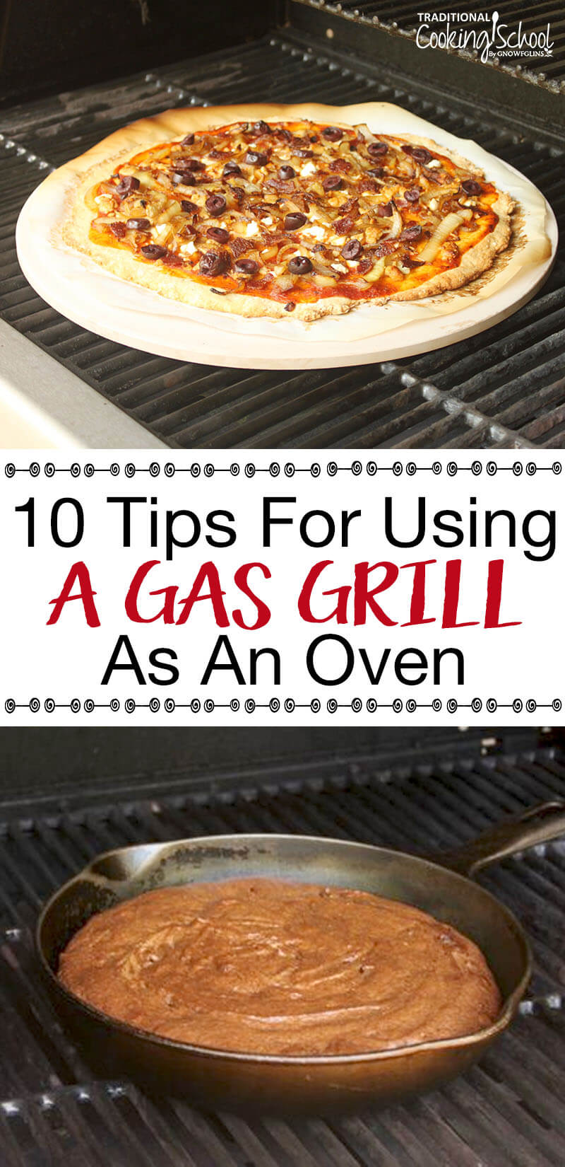 Did you know that you can use your gas grill as an oven? Yes, you can! Bake cookies, cakes, breads, pizza, and casseroles outside, all summer long, without heating up your kitchen! Bonus: this is a way to cook for your family in case of a power outage, too!