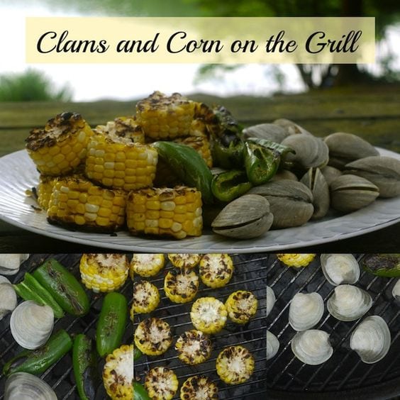 Clams, corn, jalapenos on the grill