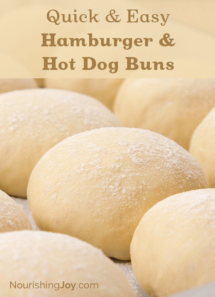 Hamburger or hot dog buns raising and dusted with flour with tan text overlay