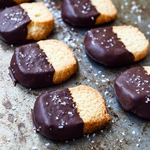 When you're on a healing or weight loss journey, it's very important emotionally to have sweet treats. These Chocolate-Dipped Shortbread Cookies fit the bill! They're allergy-friendly, grain-free, gluten-free, low-carb, and THM:S! | TraditionalCookingSchool.com