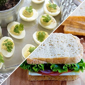 deviled eggs next to sandwich