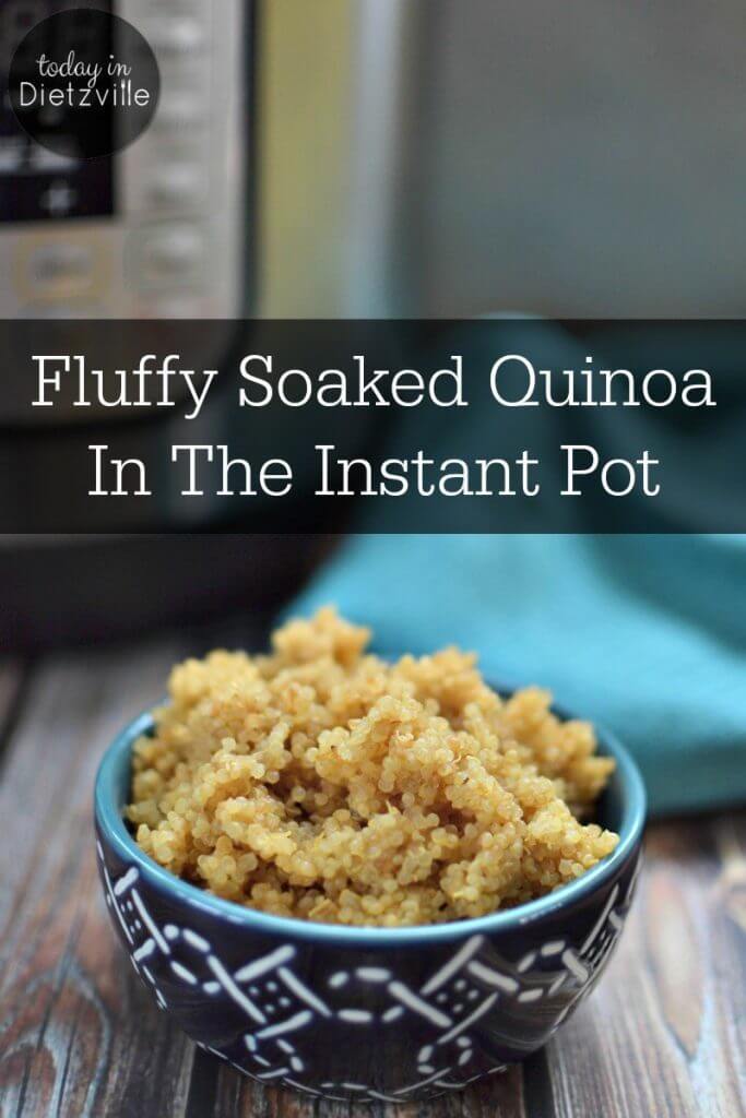 navy blue bowl of cooked quinoa