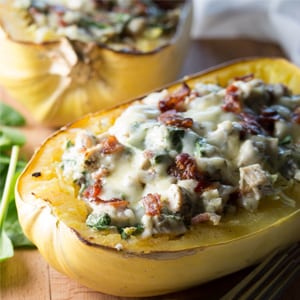 Have you tried stuffing your favorite winter squash yet? Squashes act as the perfect low-carb vessel to transport amazing flavors right into your mouth! This Grain-Free Chicken, Bacon, and Ranch Stuffed Spaghetti Squash is hearty and zesty -- perfect for satisfying comfort food cravings in a healthy, nourishing, veggie-filled way!