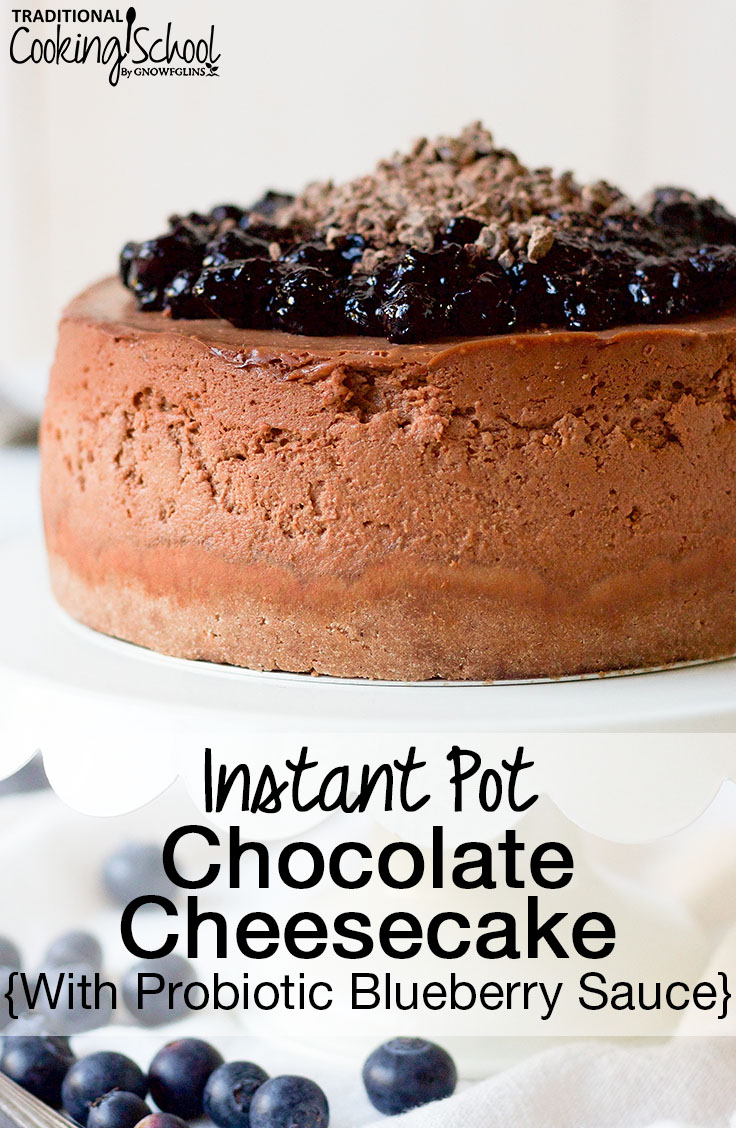 Want to know how to make cheesecake that turns out perfectly every time? Use your Instant Pot! This easy, grain-free, nut-free Instant Pot Chocolate Cheesecake is topped with the most delectable cultured, probiotic blueberry sauce, too!