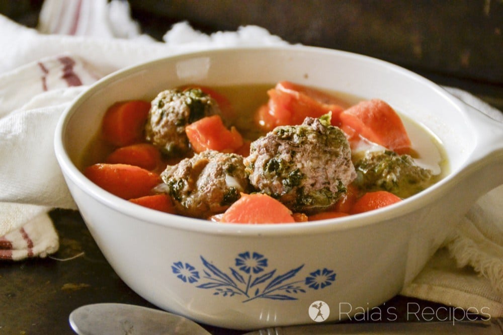 bowl of meatballs and carrot soup