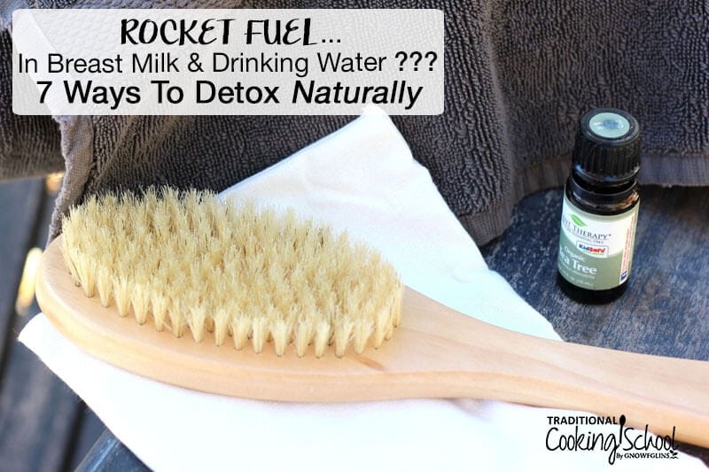 wooden hairbrush with bottle of tea tree essential oil