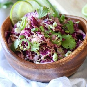wooden bowl of zesty low-carb jalapeno cabbage coleslaw