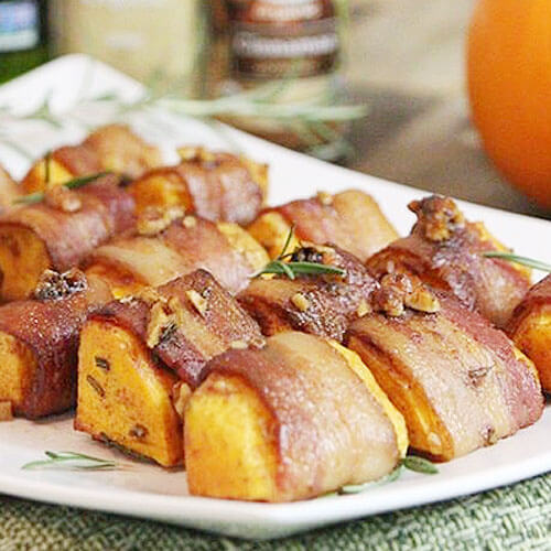 plate of bacon-wrapped pumpkin chunks