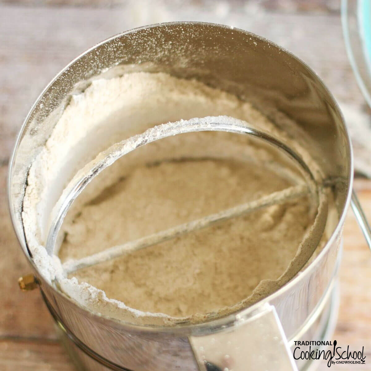 homemade all-purpose flour being made by a sifter
