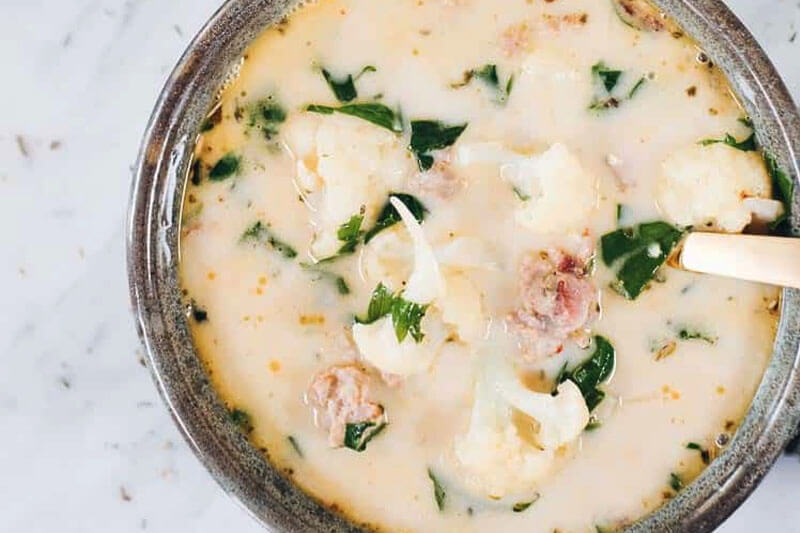 healthy Zuppa Toscana in a bowl, inspired by the dish served at Olive Garden