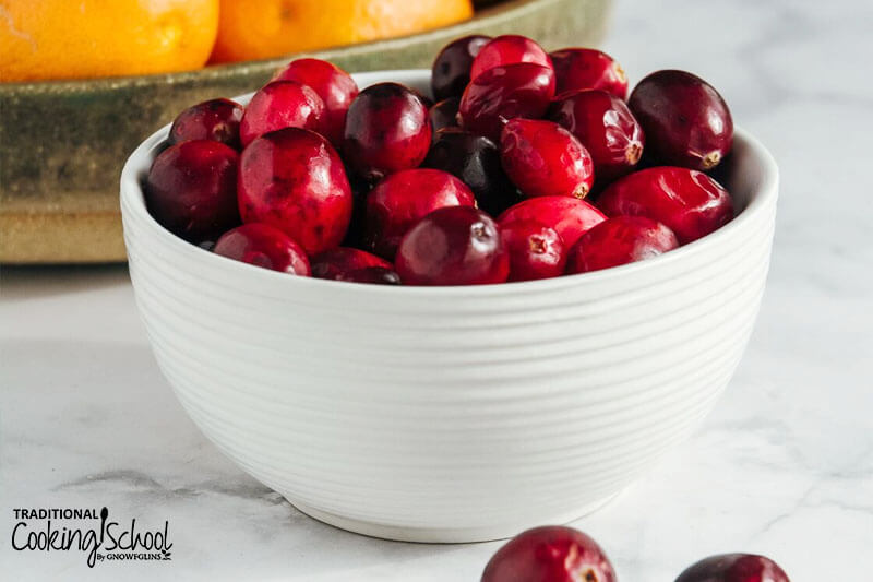 white ceramic bowl full of fresh cranberries