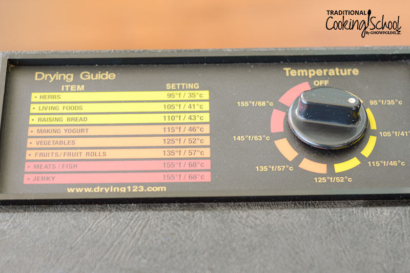 close-up photo of the Excalibur dehydrator control panel, with different temperature settings