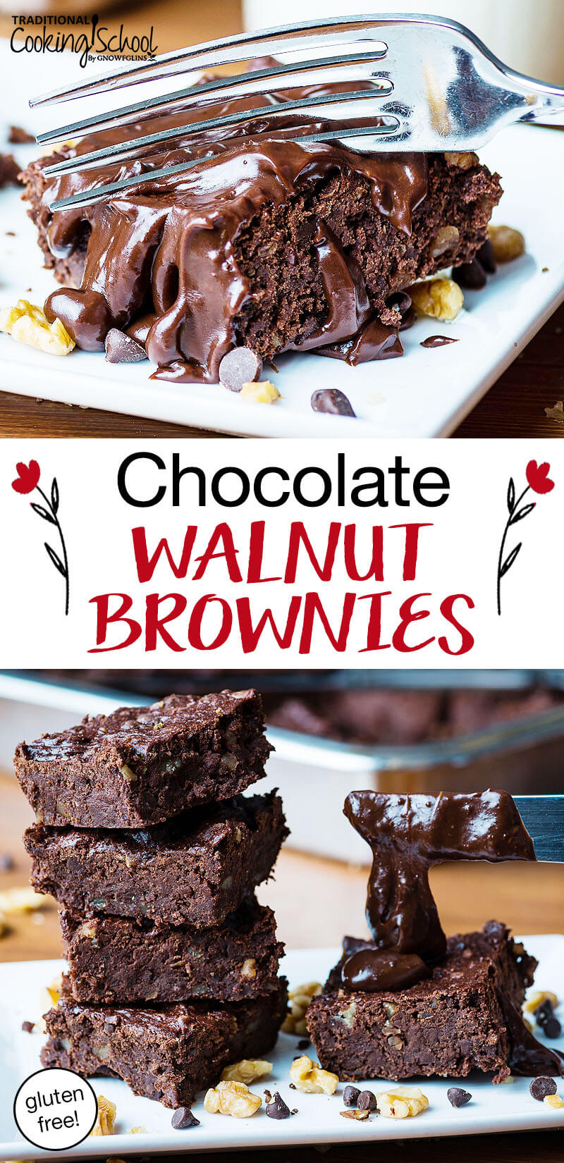 photo collage of gluten-free brownies with text overlay: "Chocolate Walnut Brownies (gluten-free!)"