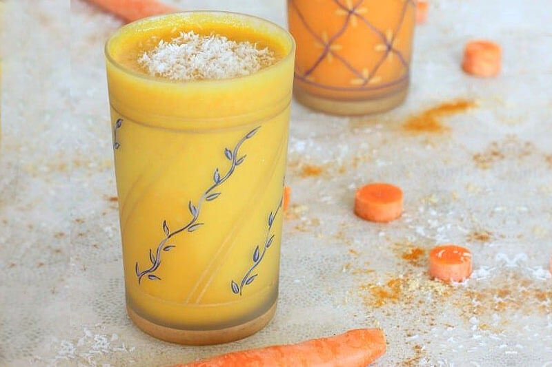 spiced carrot cake beverage, bright orange in decorative cups