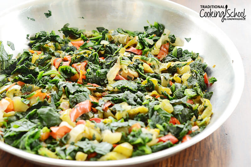 bowl of sauteed veggies and greens