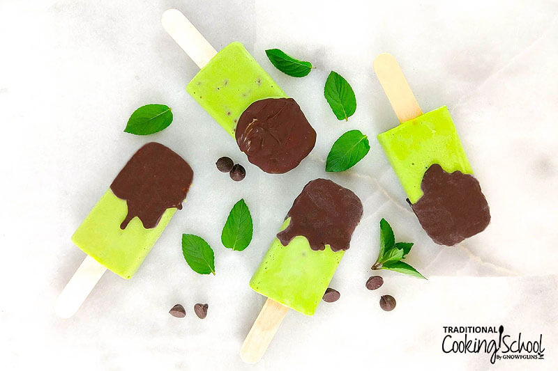 bright green popsicles dipped in chocolate