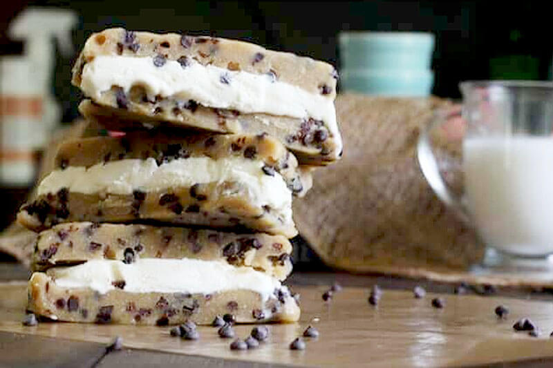 three homemade ice cream sandwiches stacked on top of each other