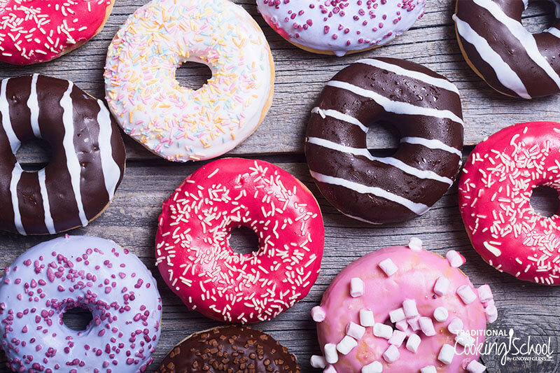Colorful variety of donuts.