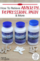 Three supplement bottles from Pondera Pharmaceuticals: Endorphinate AR, Endorphinate PR, and Endorphinate CF. Text overlay says: "How To Relieve Anxiety, Depression, Pain & More (boost natural endorphins in the body!)"