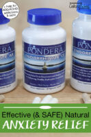 Three supplement bottles from Pondera Pharmaceuticals for natural anxiety and pain relief: Endorphinate AR, Endorphinate PR, and Endorphinate CF. Text overlay says: "Effective (& Safe) Natural Anxiety Relief (+help for ADD/ADHD, addictions & pain!)"