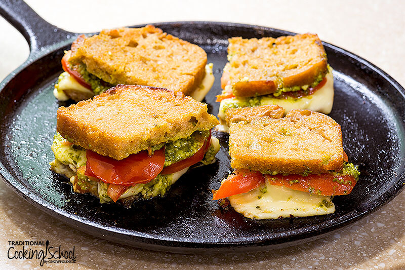 Tomato and pesto grilled cheese sandwiches.